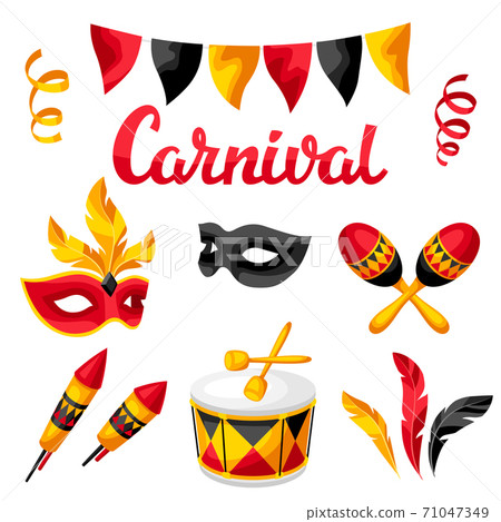 Carnival party seamless pattern with celebration icons, objects and decor. 71047349