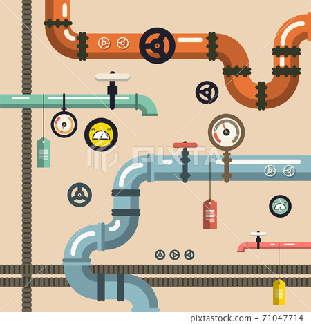 Plumbing - Pipeline Vector Background with Valves 71047714
