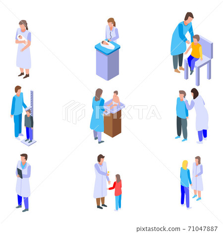 Pediatrician icons set, isometric style 71047887
