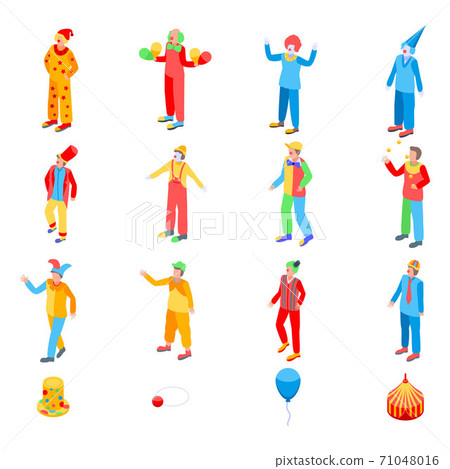 Clown icons set, isometric style 71048016
