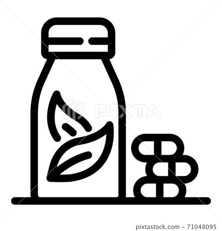 Pills and bottle with leaves icon, outline style 71048095