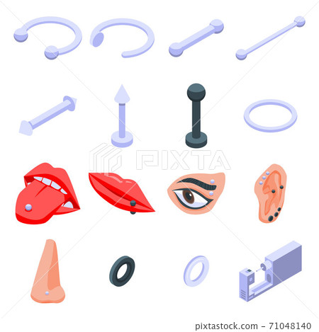 Piercing icons set, isometric style 71048140