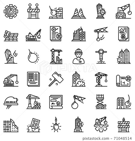 Demolition work icons set, outline style 71048514