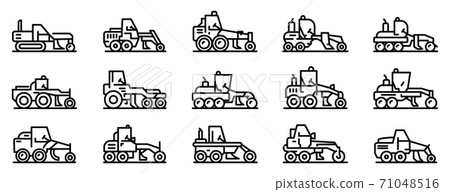 Grader machine icons set, outline style Grader machine icons set, outline style 71048516