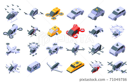 Unmanned taxi icons set, isometric style Unmanned taxi icons set, isometric style 71049786