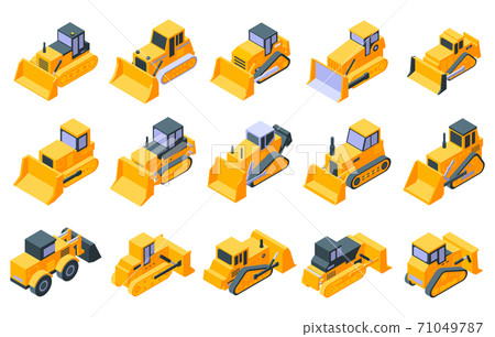 Bulldozer icons set, isometric style Bulldozer icons set, isometric style 71049787