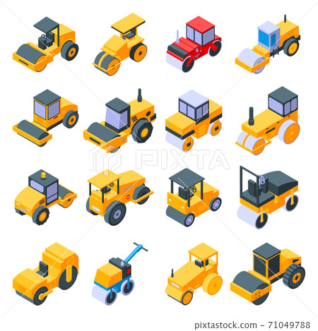 Road roller icons set, isometric style Road roller icons set, isometric style 71049788
