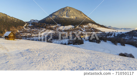 Sidirovo hill with Vlkolinec village UNESCO site, Velka Fatra mountains, Slovakia Sidirovo hill with Vlkolinec village UNESCO site, Velka Fatra mountains, Slovakia 71050117