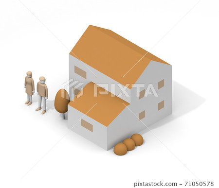 Isometric housing. One couple. The concept is buying a house. Image of starting a new life. Isometric housing. One couple. The concept is buying a house. Image of starting a new life. 71050578