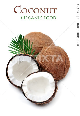 Coconut nuts with leaves isolated on white backgrounds. 71050585