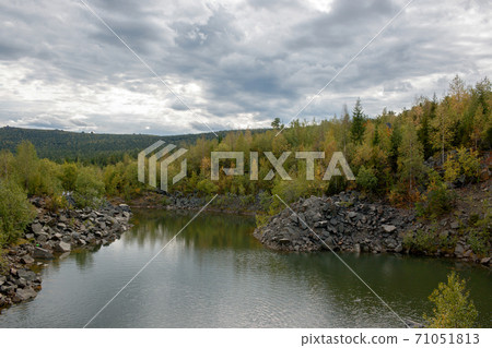 Panorama of lake scenes in national park Kachkanar, Russia 71051813