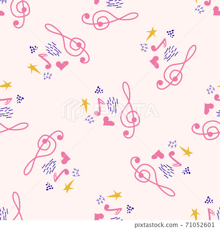 Pink, blue pastel texture with musical notes and a treble clef. Template 71052601
