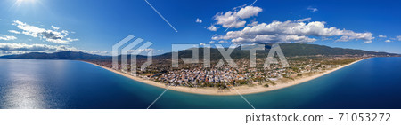 Aerial drone panorama of Asprovalta city and blue sea in Halkidiki, Greece 71053272