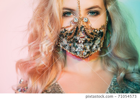 pandemic fashion neon light portrait woman mask pandemic fashion neon light portrait woman mask 71054573