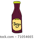 Soy sauce glass bottle isolated with hand drawn letters. Cartoon soy jar sketch illustration. 71054665