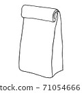 Food bag. Paper package. Container. Hand drawn graphic illustration. Isolated on white. 71054666