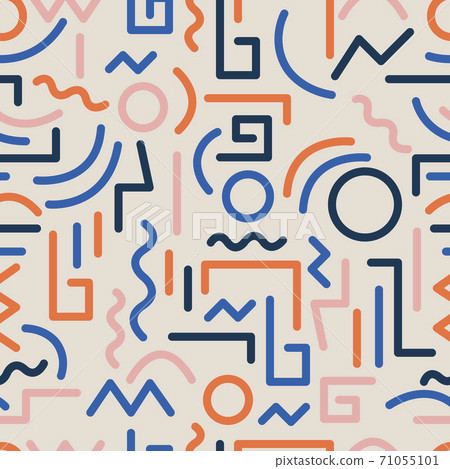 Memphis abstract seamless pattern of geometric shapes in pastel colors 71055101