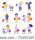 pregnant women shopping with cart and kids 71055105