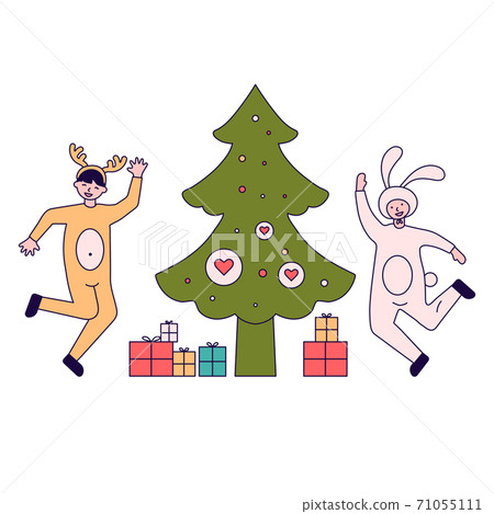 Christmas party. Vector illustration of diverse people in Christmas outfits Christmas party. Vector illustration of diverse people in Christmas outfits 71055111