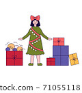 Young beautiful girl preparing gifts . Vector illustration in flat design style. New year 2021 71055118
