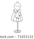 Cocktail dress with a bow. Ball gown short mannequin hand drawing illustration on a white background. 71055132
