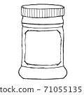 Jar for sauce, jam, jelly, marmalade, conserve, peanut butter with empty label. Hand drawn sketchy illustration. 71055135