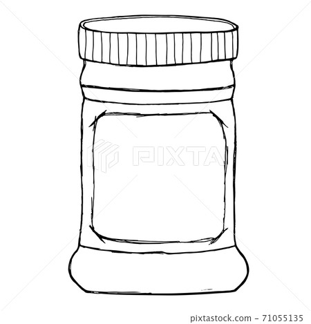 Jar for sauce, jam, jelly, marmalade, conserve, peanut butter with empty label. Hand drawn sketchy illustration. Jar for sauce, jam, jelly, marmalade, conserve, peanut butter with empty label. Hand drawn sketchy illustration. 71055135