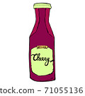 Cherry jam bottle with splashes. Sweet cherry syrup jar. Hand drawn vector illustration. 71055136
