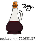 Soy sauce glass bottle isolated with hand drawn letters. Cartoon soy jar sketch illustration. 71055137