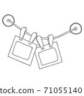 Two hanging photo frames with clips on the rope and silicone suction cups. Sketch graphic illustration. Isolated on white background. 71055140