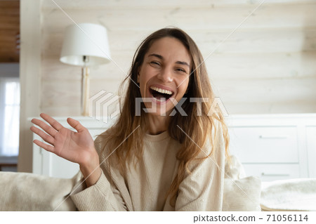 Portrait of overjoyed millennial woman vlogger influencer recording new content Portrait of overjoyed millennial woman vlogger influencer recording new content 71056114