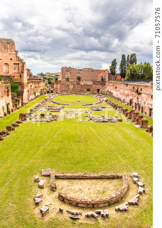 Palatine stadium - Hippodrome of Domitian. Palatine Hill archaeological site, Rome, Italy 71057576
