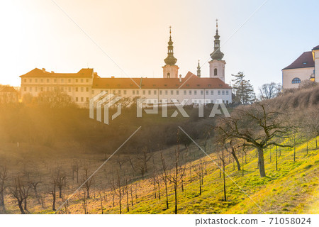 Strahov Monastery, Czech: Strahovsky klaster. Premonstratensian abbey in Hradcany. View from Great Strahov Garden, Prague, Czech Republic 71058024