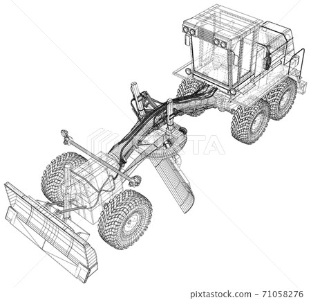 Grader. 3D rendering. Wire-frame. The layers of visible and invisible lines are separated. EPS10 format Grader. 3D rendering. Wire-frame. The layers of visible and invisible lines are separated. EPS10 format 71058276