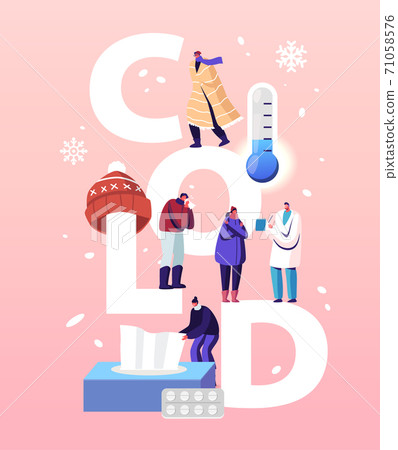 Cold, Health Care Concept. Characters Patients Visiting Clinic or Hospital Doctor Appointment. Sick People Get Treatment 71058576