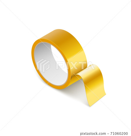Scotch yellow roll adhesive tape mockup. Sellotape 3d packing vector scotch icon 71060200