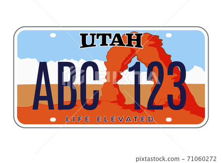 Utah license number plate. Vector usa car plate retro sign, american utah metal symbol 71060272