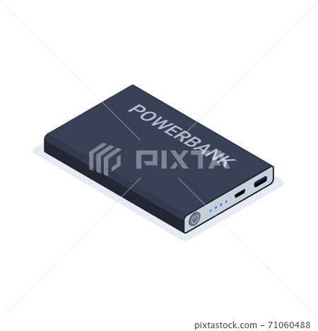 Powerbank isometric usb cable battery. Charge cell phone vector power bank 71060488