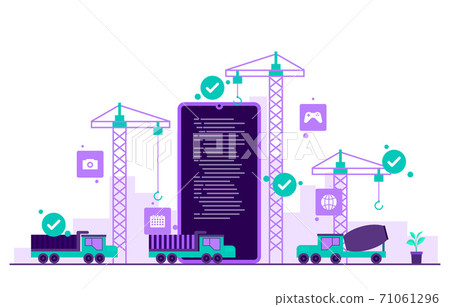 Heavy Vehicle Build Mobile App Development Process Flat Illustration 71061296