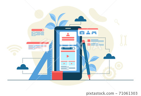Smartphone Mobile App Development Process Flat... - Stock Illustration ...