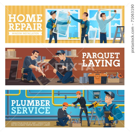 Plumber service, home repair worker vector banner Plumber service, home repair worker vector banner 71063190