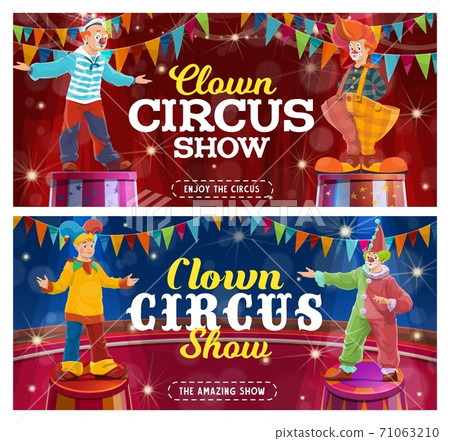 Circus clowns show performers on big top arena 71063210