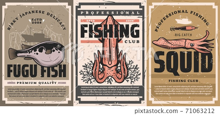 Seafood delicacy, fishing club vector retro banner Seafood delicacy, fishing club vector retro banner 71063212