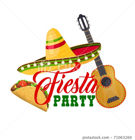 Fiesta party vector icon sombrero, guitar, tacos 71063260