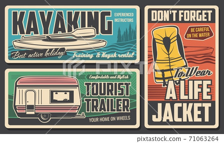 Camp hiking and kayaking, mountain camping travel 71063264