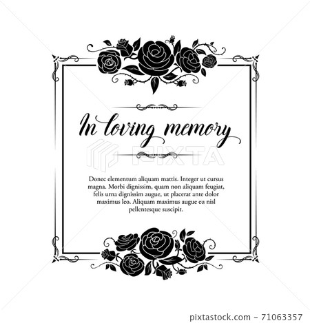 Funeral vector card, retro frame with rose flowers 71063357