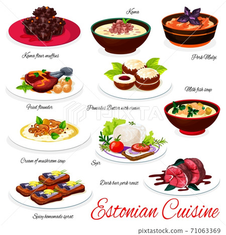 Estonian cuisine restaurant meals menu vector 71063369