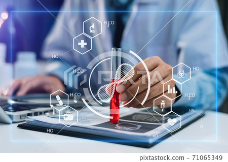 Genetic research and Biotech science Concept. Human Biology and pharmaceutical technology Genetic research and Biotech science Concept. Human Biology and pharmaceutical technology 71065349