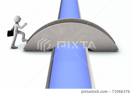 A businessman who crosses a bridge, crosses a boundary, and pioneers a new world. 3D rendering. 71066378