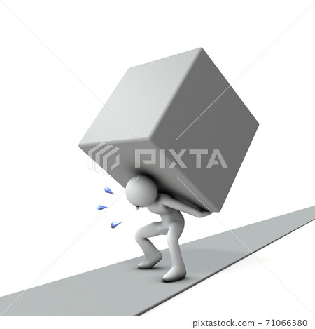A person who walks with a heavy burden. White background. 3D rendering. 71066380